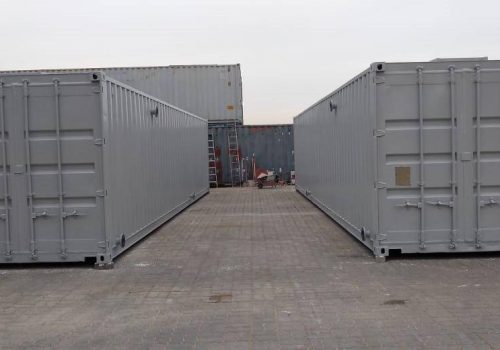 Modified shipping containers at container yard